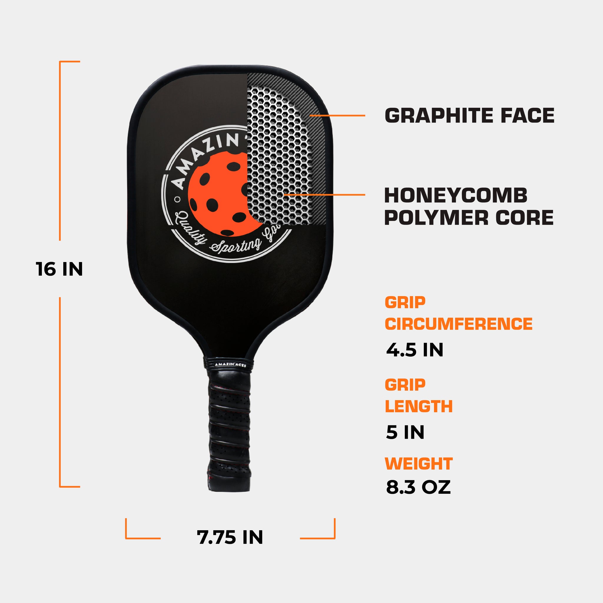 Amazin Aces Classic Graphite Pickleball Paddle Pack of 4 - Graphite Face and Honeycomb Polymer Core
